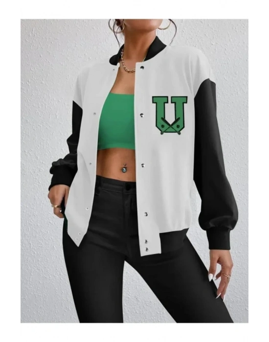 Nakışlı İki İplik Kolej Ceket  Beyaz