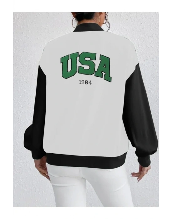 Nakışlı İki İplik Kolej Ceket  Beyaz