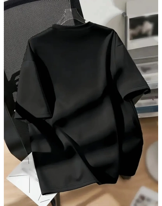 New York Baskılı Oversize Bisiklet Yaka Tshirt  iyah