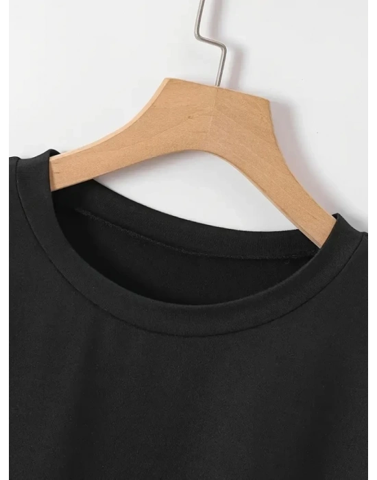 New York Baskılı Oversize Bisiklet Yaka Tshirt  iyah