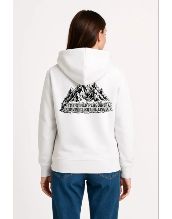 Nihilist Penguen Temalı Oversize Kapüşonlu weatshirt  Beyaz