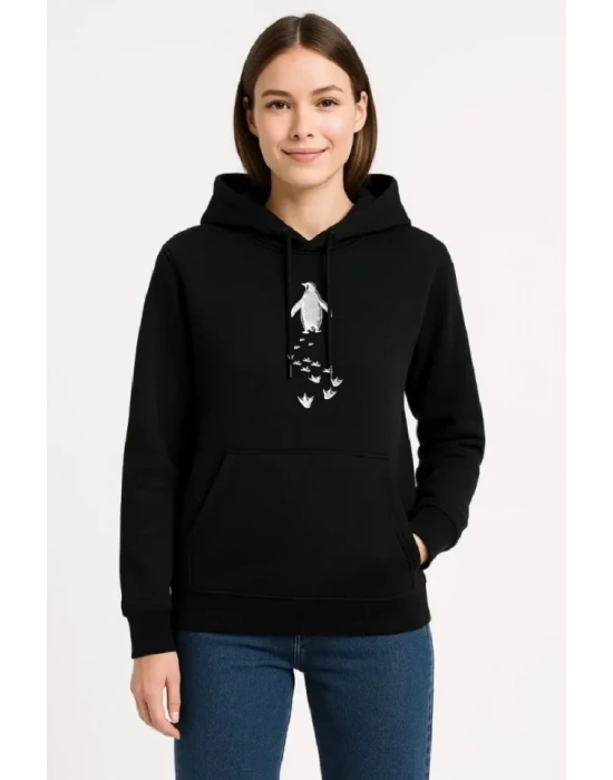 Nihilist Penguen Temalı Oversize Kapüşonlu weatshirt  iyah