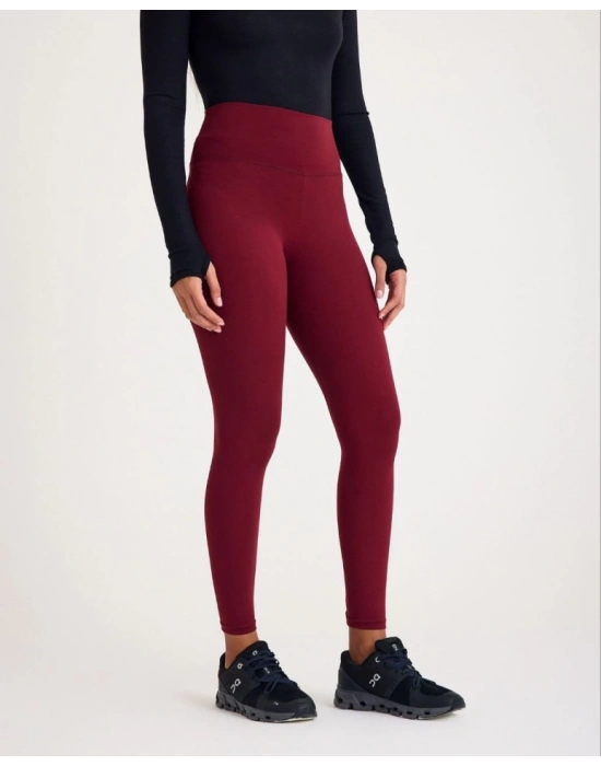 Nonofit Yüksek Bel Düz porcu Tayt  Bordo