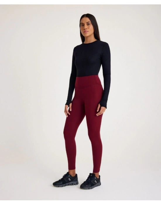 Nonofit Yüksek Bel Düz porcu Tayt  Bordo