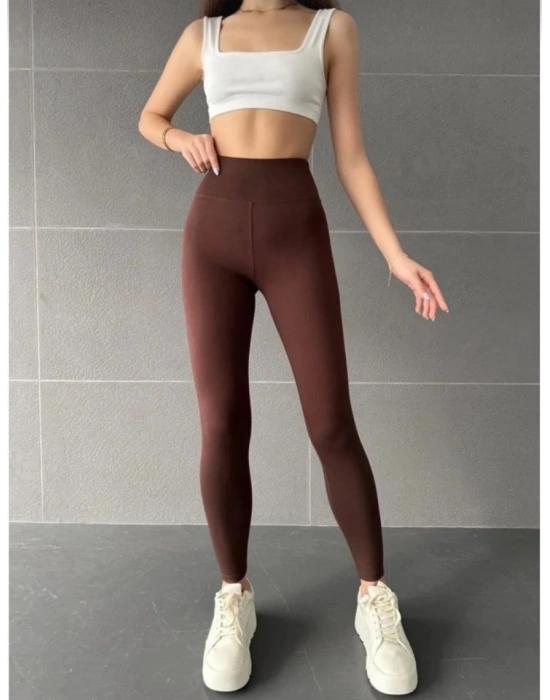 Nonofit Yüksek Bel Düz porcu Tayt  Kahve