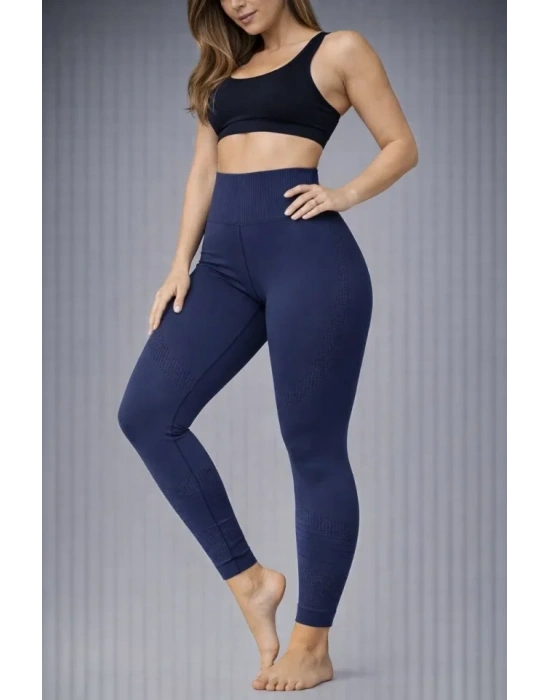 Nonofit Yüksek Bel Full Extra Toparlayıcı ikralı Ön Arka Ve Bilek Desenli Tayt  acivert