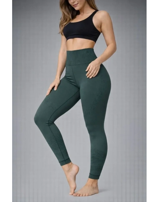 Nonofit Yüksek Bel Full Extra Toparlayıcı ikralı Ön Arka Ve Bilek Desenli Tayt  Çağla Yeşili