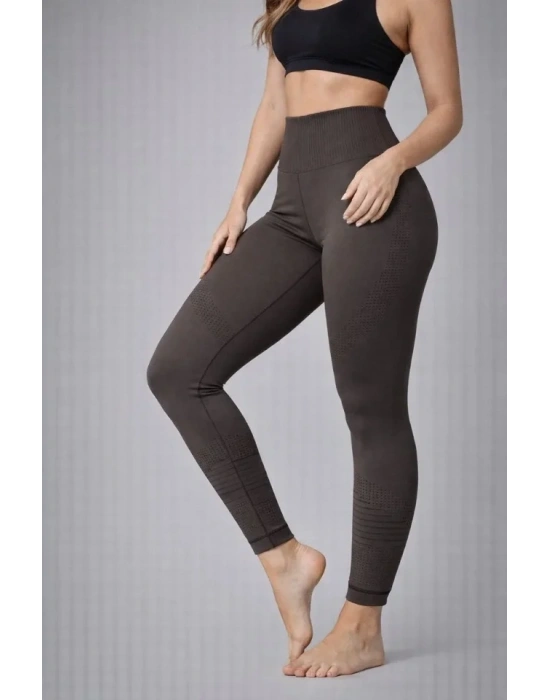 Nonofit Yüksek Bel Full Extra Toparlayıcı ikralı Ön Arka Ve Bilek Desenli Tayt  Kahverengi