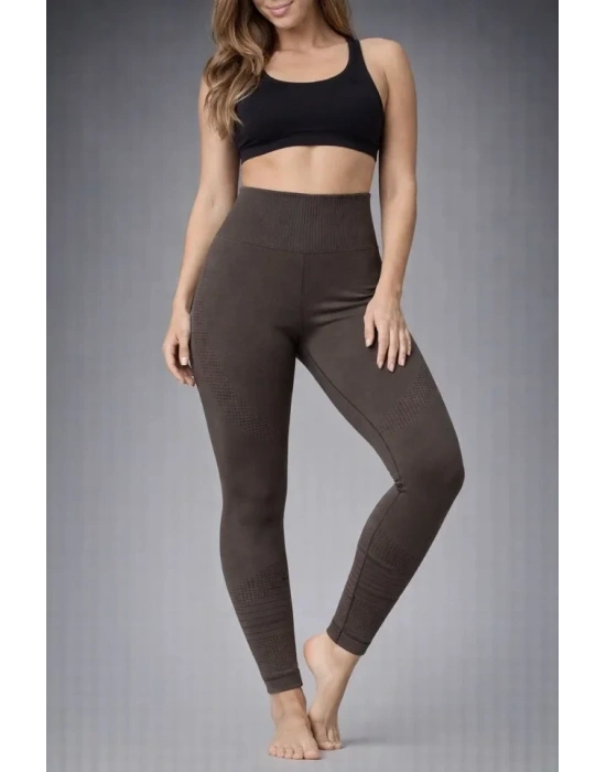 Nonofit Yüksek Bel Full Extra Toparlayıcı ikralı Ön Arka Ve Bilek Desenli Tayt  Kahverengi