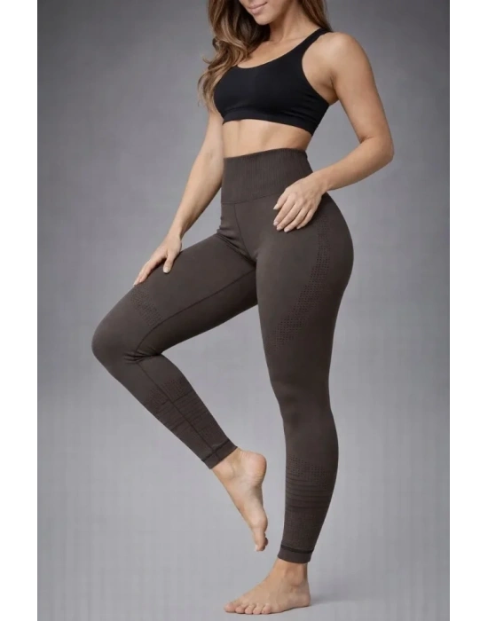 Nonofit Yüksek Bel Full Extra Toparlayıcı ikralı Ön Arka Ve Bilek Desenli Tayt  Kahverengi