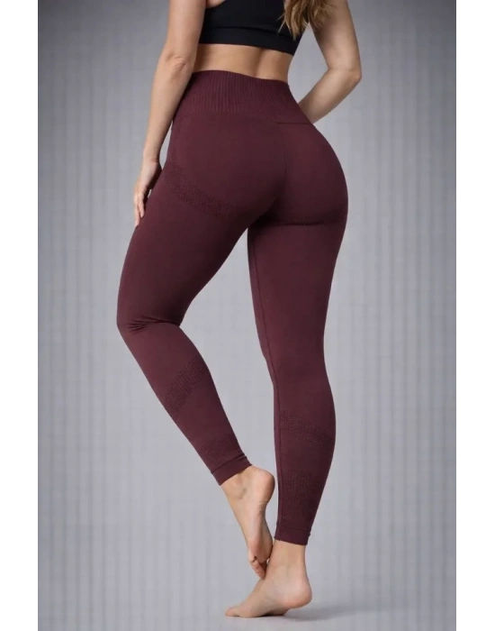 Nonofit Yüksek Bel Full Extra Toparlayıcı Likralı Ön Arka Ve Bilek Desenli Tayt  Bordo