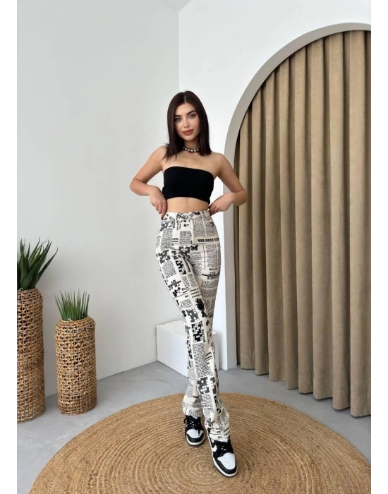 Novıne Gazete Desenli Pantolon