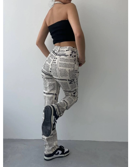 Novıne Gazete Desenli Pantolon