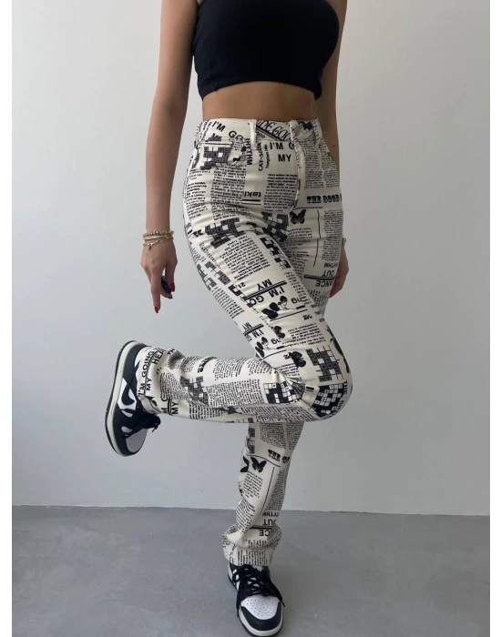 Novıne Gazete Desenli Pantolon