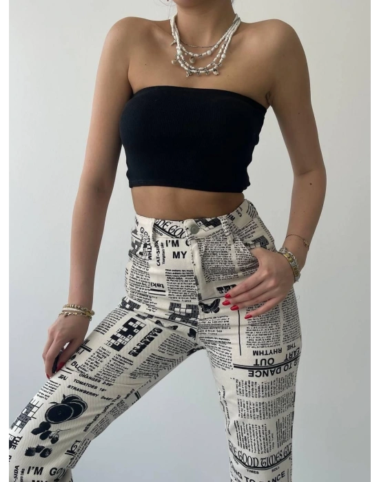Novıne Gazete Desenli Pantolon