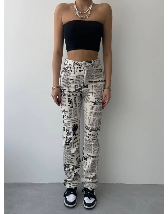Novıne Gazete Desenli Pantolon