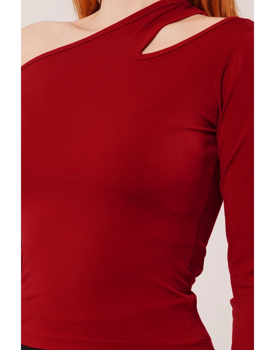 Omuz Dekolte Detaylı Bordo Bluz