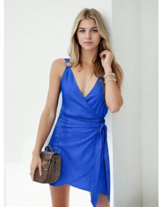 Omuz Toka Detaylı Elbise  Mavi