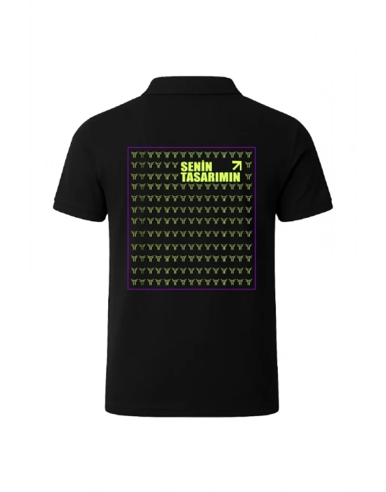 Ön Arka Polo Yaka Pike Peteklı Tişört  iyah