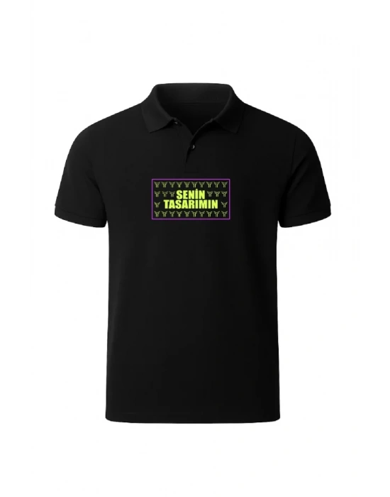 Ön Arka Polo Yaka Pike Peteklı Tişört  iyah