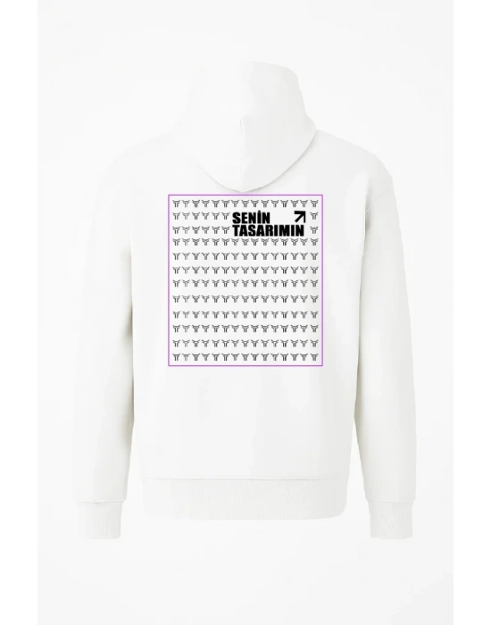 Ön Arka Tam Fermuarlı Kapüşonlu weathirt  Beyaz