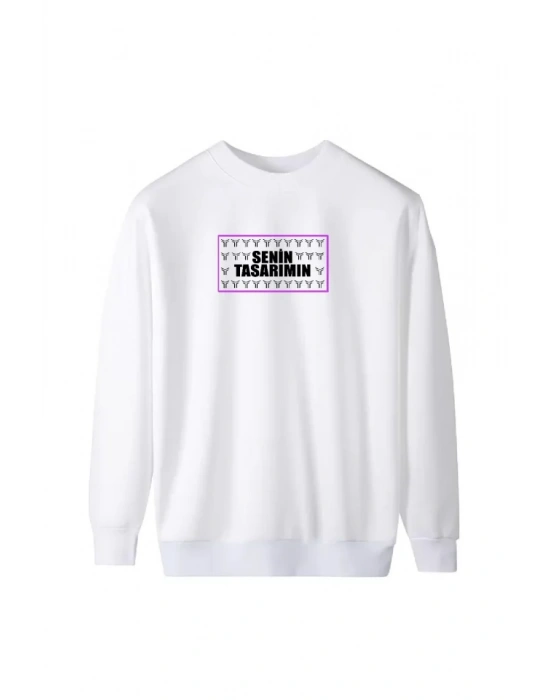 Ön Arka Üç İplik Biskilet Yaka weatshirt  Beyaz