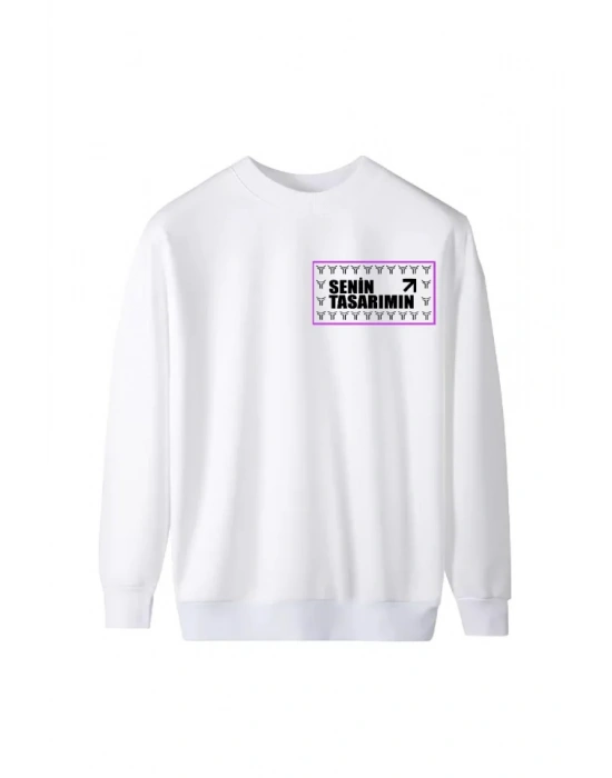 Ön Arka Üç İplik Biskilet Yaka weatshirt  Beyaz