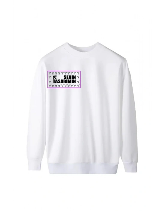 Ön Arka Üç İplik Biskilet Yaka weatshirt  Beyaz