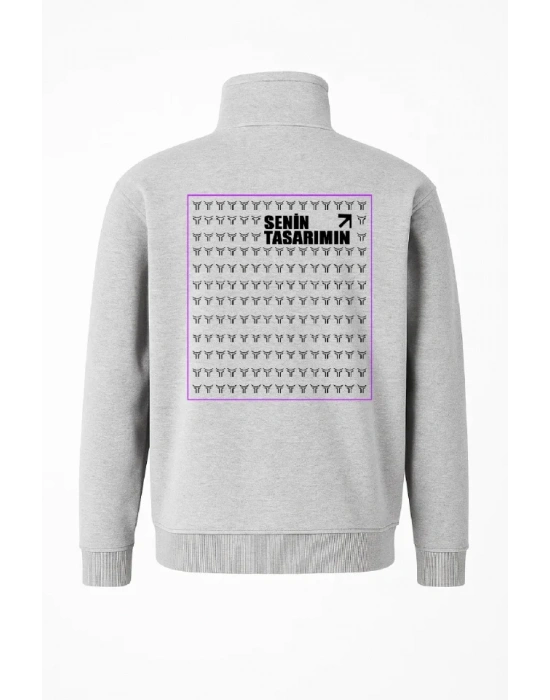 Ön Arka Yarım Fermuarlı Oversize Yakalı Basic weathirt  Gri