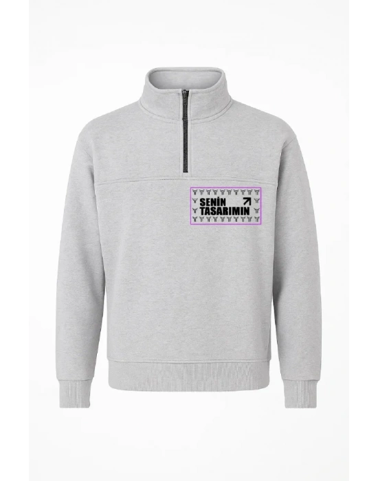 Ön Arka Yarım Fermuarlı Oversize Yakalı Basic weathirt  Gri