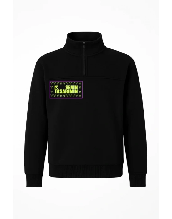 Ön Arka Yarım Fermuarlı Oversize Yakalı Basic weathirt  iyah