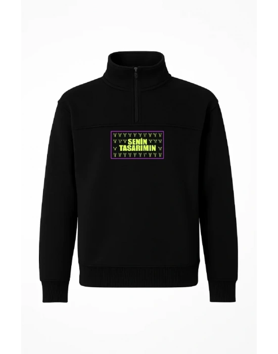 Ön Arka Yarım Fermuarlı Oversize Yakalı Basic weathirt  iyah