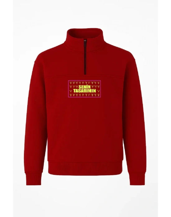 Ön Arka Yarım Fermuarlı Oversize Yakalı Basic weathirt  Kırmızı