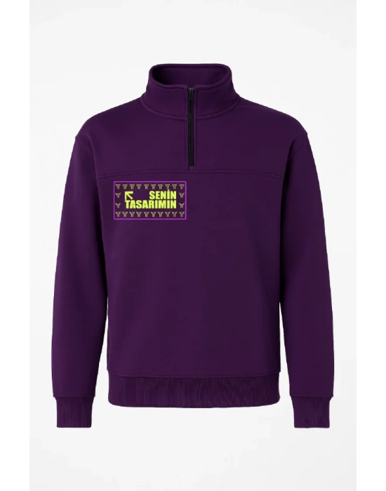 Ön Arka Yarım Fermuarlı Oversize Yakalı Basic weathirt  or