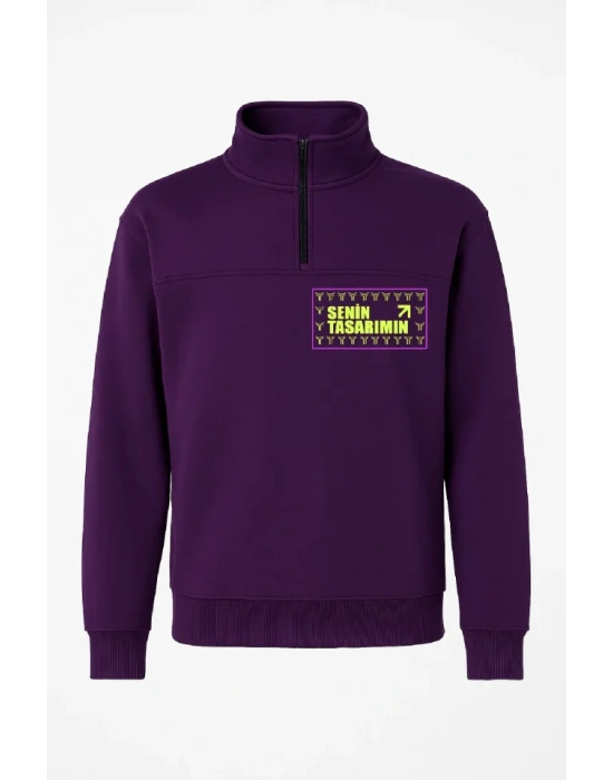 Ön Arka Yarım Fermuarlı Oversize Yakalı Basic weathirt  or