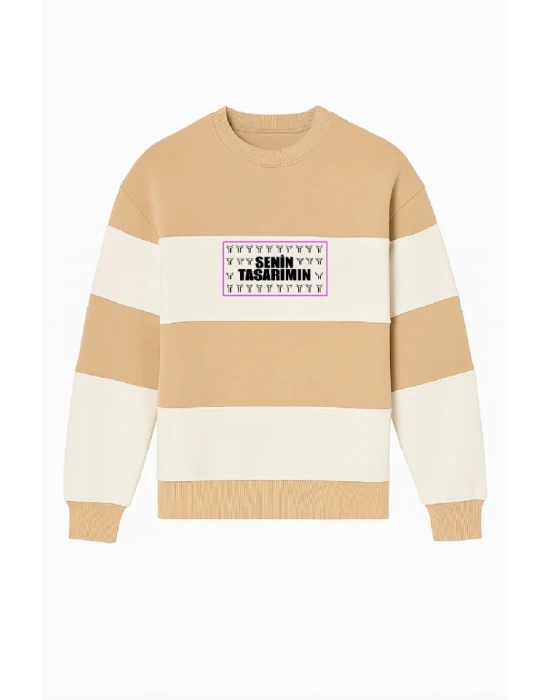 Ön Bisiklet Yaka Parçalı weatshirt  Bej