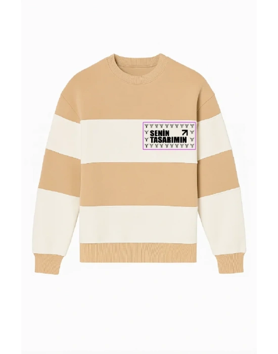 Ön Bisiklet Yaka Parçalı weatshirt  Bej