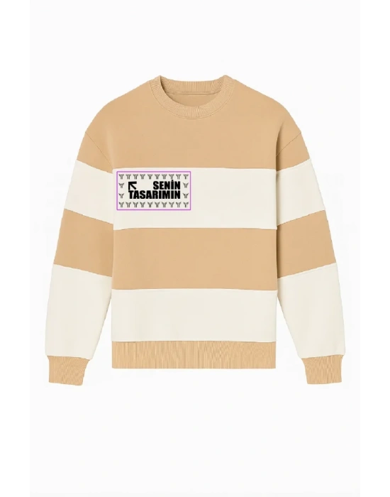 Ön Bisiklet Yaka Parçalı weatshirt  Bej