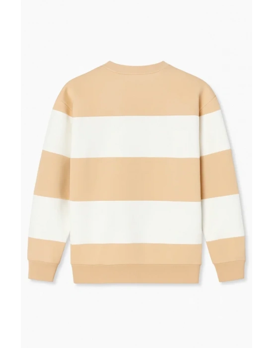 Ön Bisiklet Yaka Parçalı weatshirt  Bej