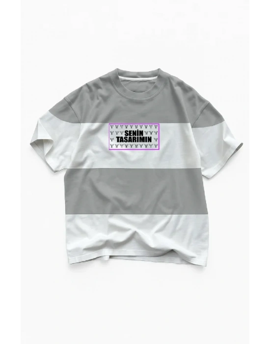 Ön Parçali İki İplik Oversize Tişört  Gri