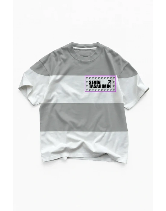 Ön Parçali İki İplik Oversize Tişört  Gri