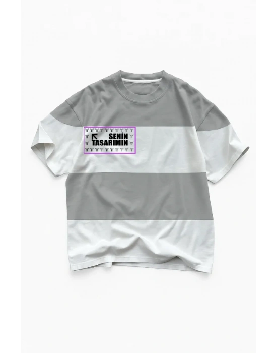 Ön Parçali İki İplik Oversize Tişört  Gri