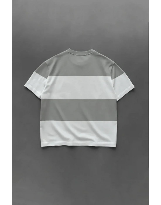 Ön Parçali İki İplik Oversize Tişört  Gri