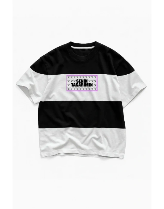 Ön Parçali İki İplik Oversize Tişört  iyah