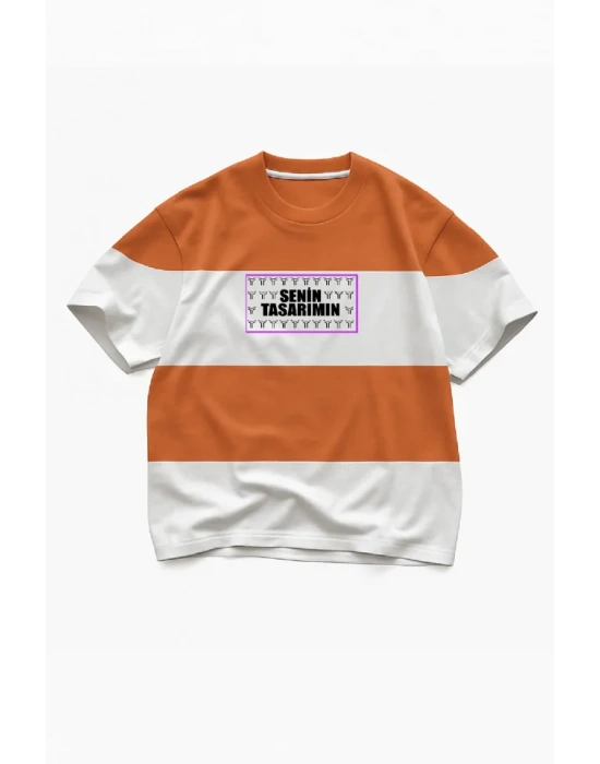Ön Parçali İki İplik Oversize Tişört  Turuncu