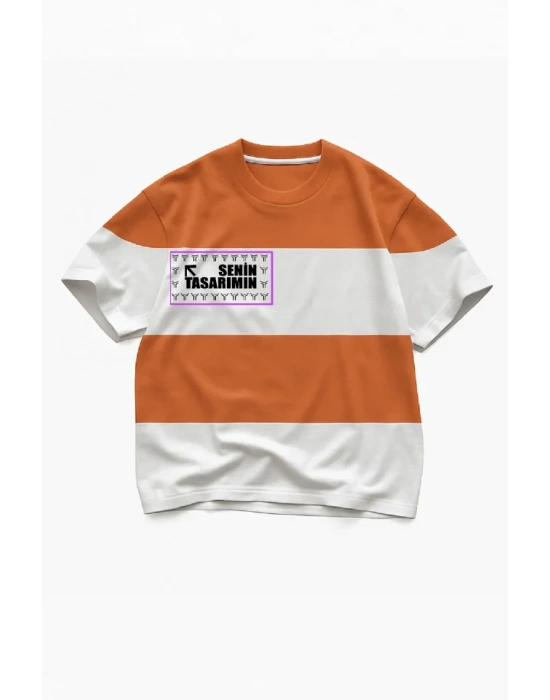 Ön Parçali İki İplik Oversize Tişört  Turuncu