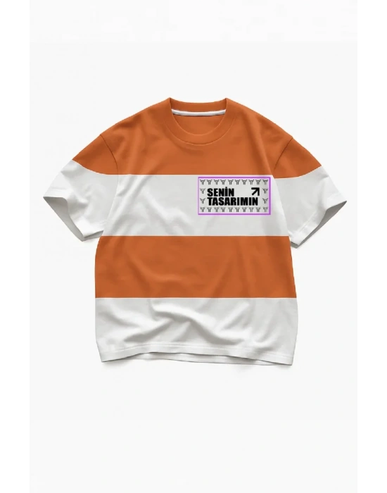 Ön Parçali İki İplik Oversize Tişört  Turuncu