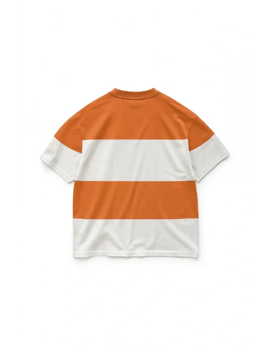 Ön Parçali İki İplik Oversize Tişört  Turuncu