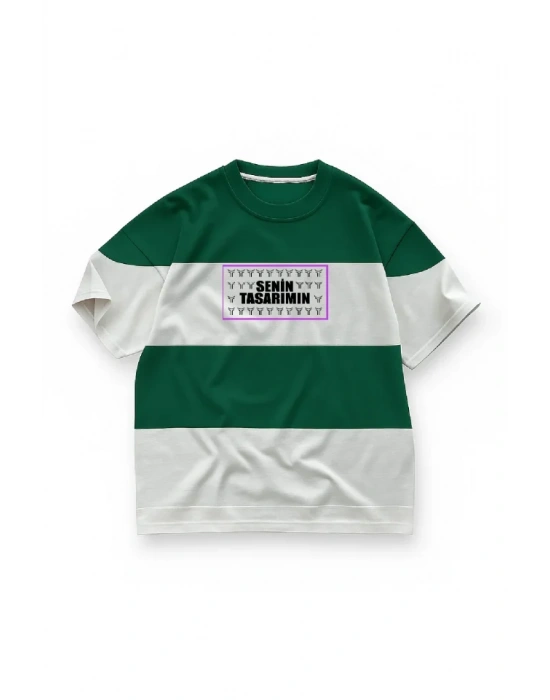 Ön Parçali İki İplik Oversize Tişört  Yeşil