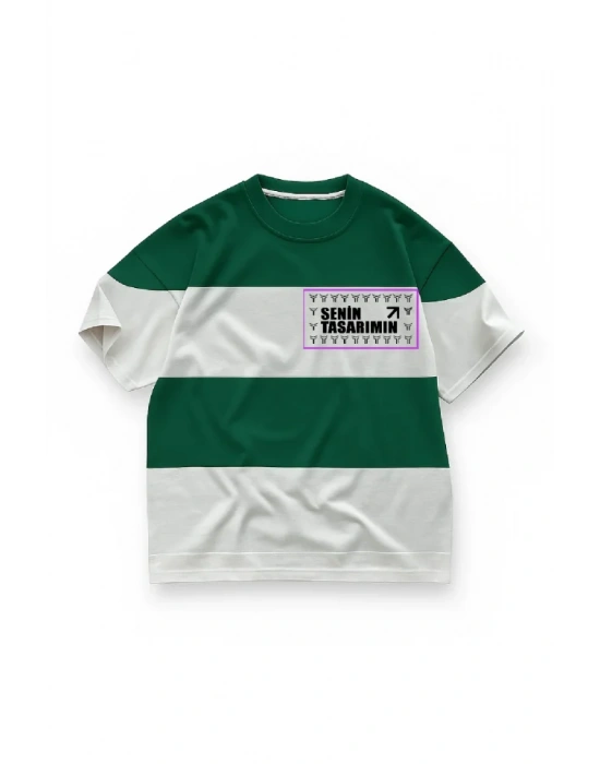 Ön Parçali İki İplik Oversize Tişört  Yeşil